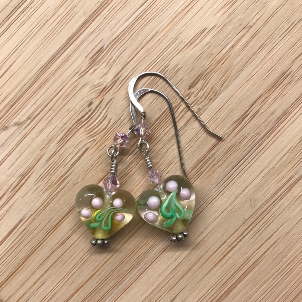 NEW Handmade pink heart earrings Swarovski crystal